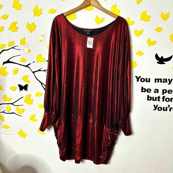 Ashley Stewart Shimmery Wine Ruched Long Sleeve Blouse‎ Size 26/28 - Picture 7 of 9